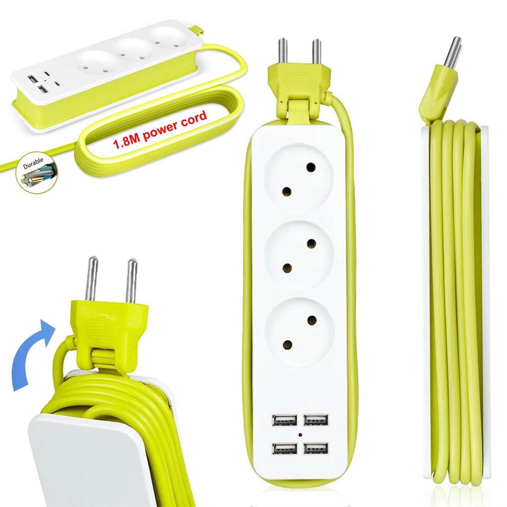 Avel-cnc-1.jpg AVEL Multiprise 3 Sockets avec 4 ports USB Cordon 1,8 m Enroulable – مقبس طاقة مع منافذ شحن - الصورة 1
