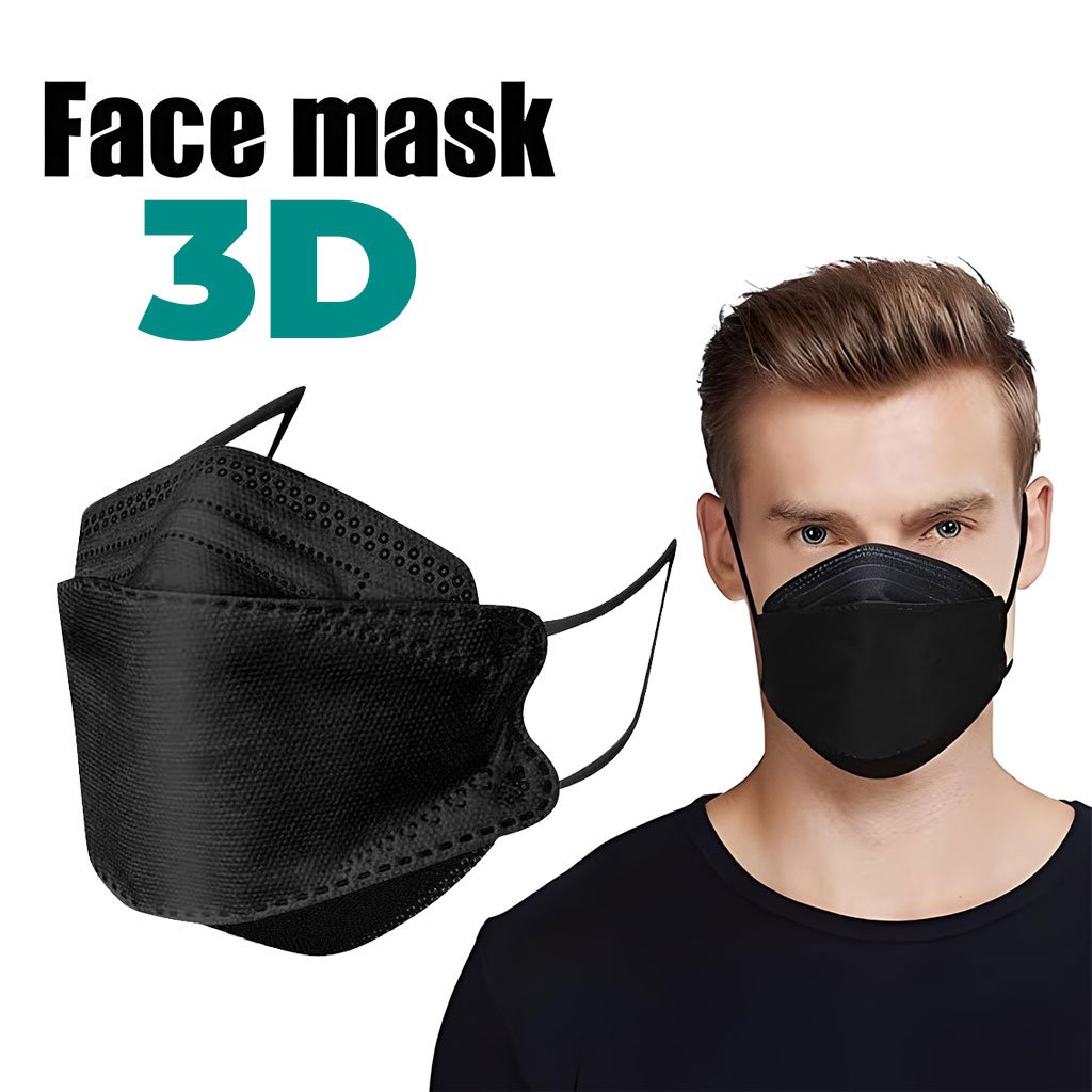 BAVETTE-3D-cnc-2.jpg Lot de 20Pcs Bavettes 3D FFP2 à Quatre couches - علبة كمامات سوداء عالية الجودة - الصورة 1