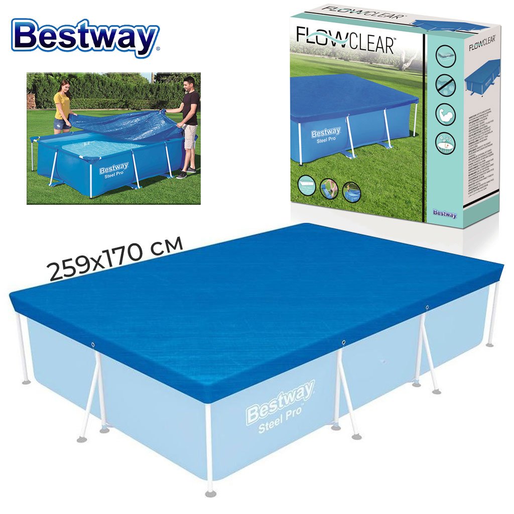 Bestway-58105-cnc-1.jpg Grand bâche de piscine rectangulaire en polyéthylène 259 x 170 cm Bestway 58105 – غطاء مسبح - الصورة 1