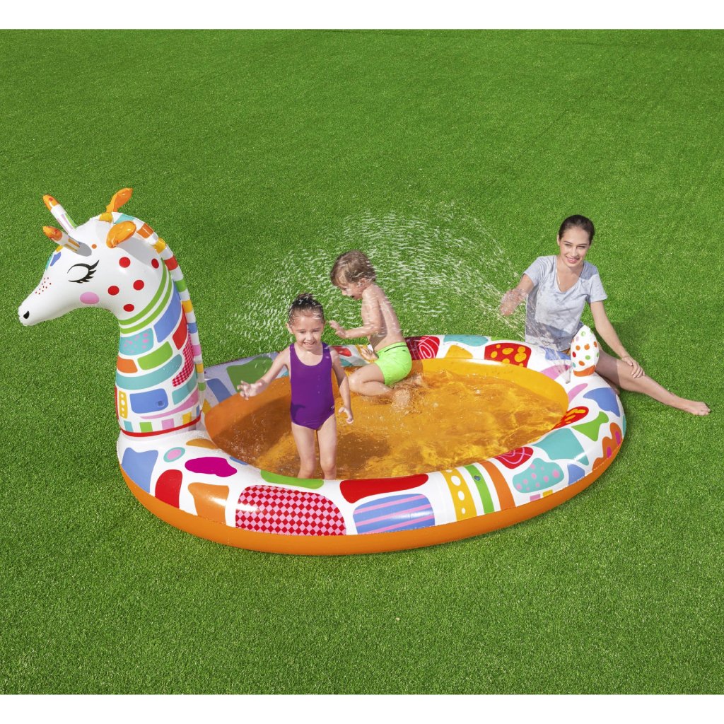 Bestway-Plein-air-girafe-53089-6.jpg Piscine Rond Gonflable Giraffe Pour Enfants Avec Arroseur 266x157x127cm Bestway 53089 - الصورة 1