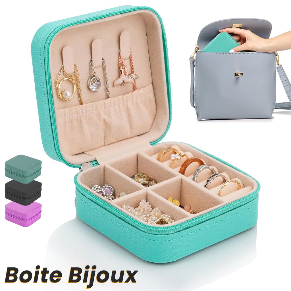 Boite-BJ-cnc-2.jpg Firla Mini Boîte à Bijoux en cuir avec fermeture éclair – علبة تنظيم المجوهرات - الصورة 1