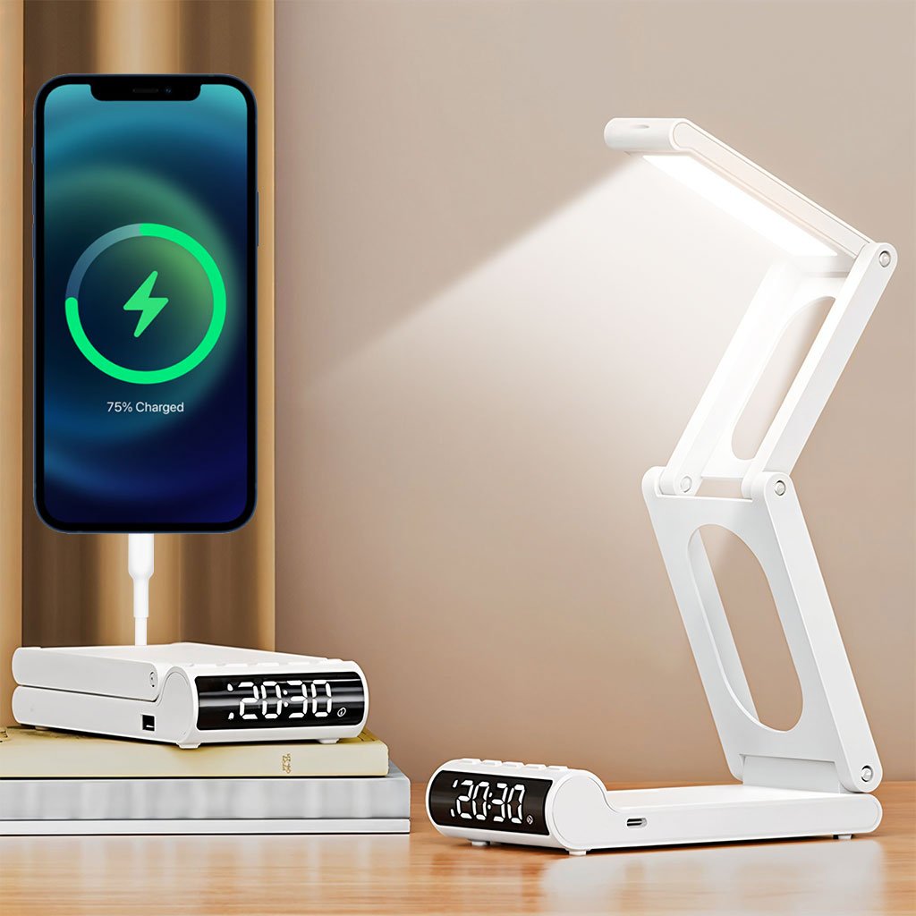 DSK-Lamp-cnc-1-1.jpg Lampe de bureau rechargeable sans fil avec réveil LED et power bank 5000 mAh – مصباح مكتب ومصباح مع شاحن متنقل - الصورة 1