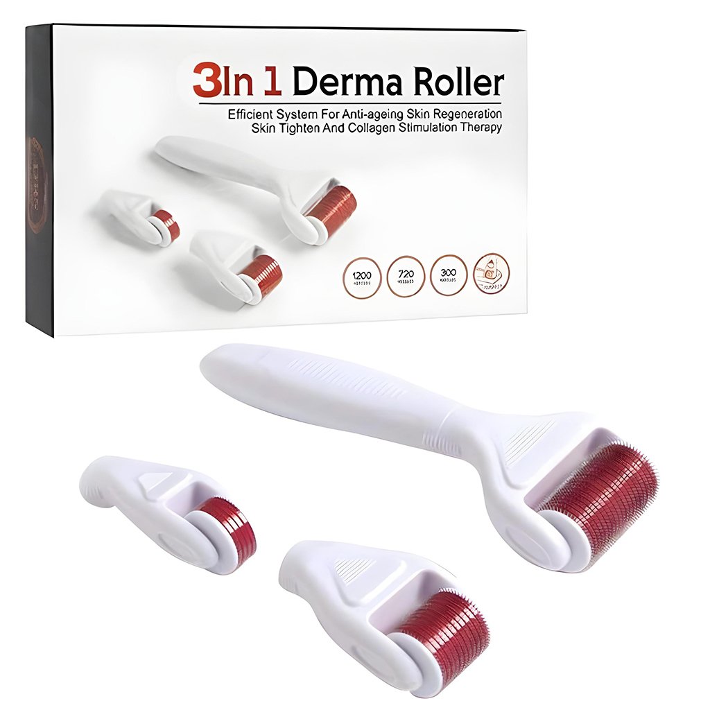 Derma-Roller-4in1-cnc.jpg Rouleau Derma 3 en 1 Aiguilles en alliage inoxydable Avec 3 têtes - الصورة 1