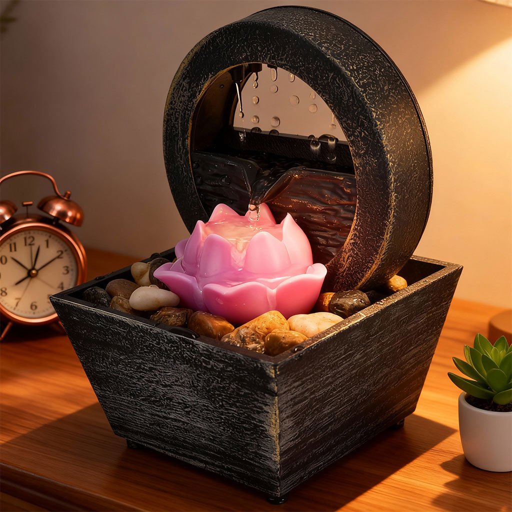 Fontaine-LED-V3-cnc-1.jpg Fontaine à eau cascade avec éclairage LED pour décoration intérieure et ambiance V3 - الصورة 1