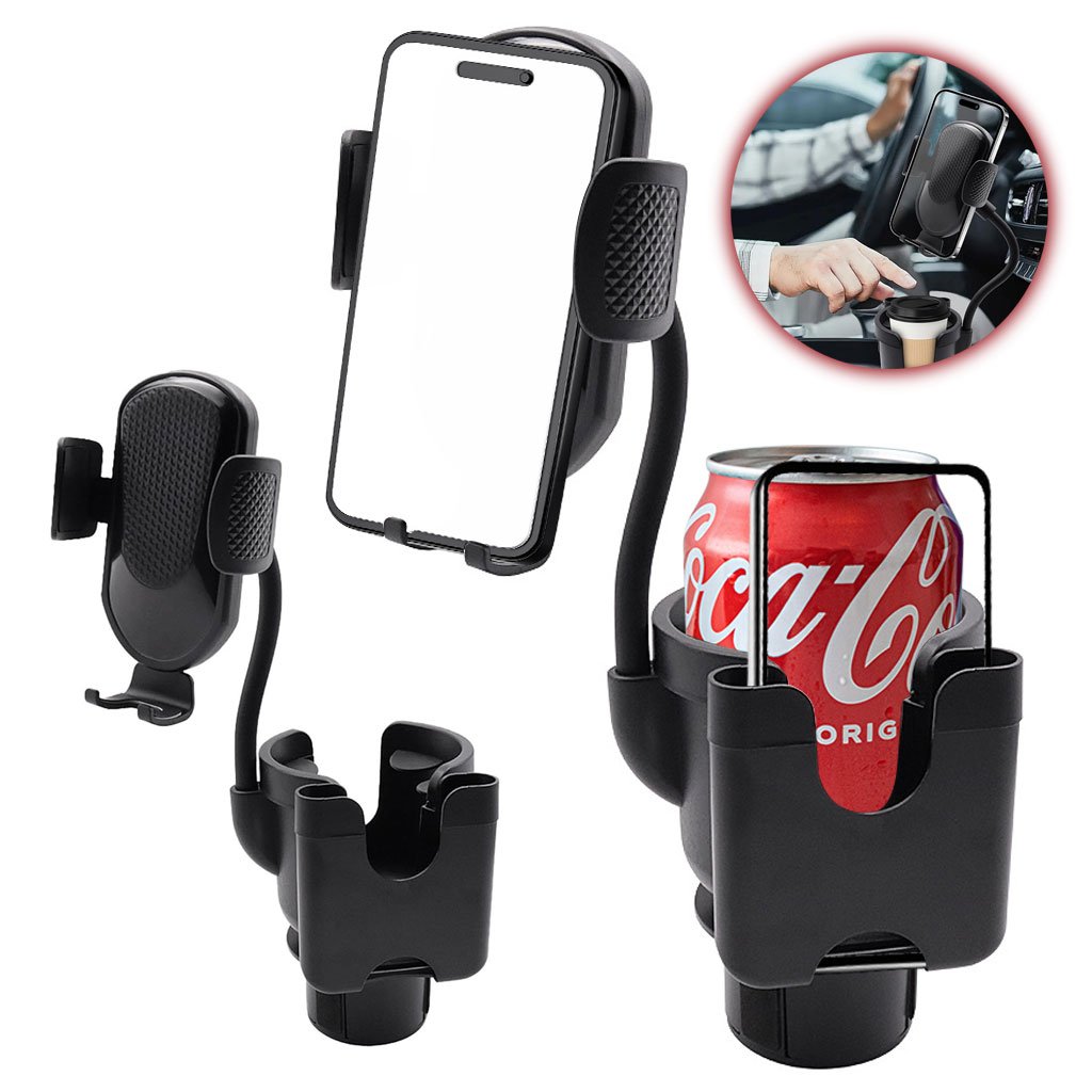 K801-CNC-1.jpg Support de téléphone pour voiture avec porte-gobelet rotation à 360° - حامل هواتف وأكواب في السيارة - الصورة 1