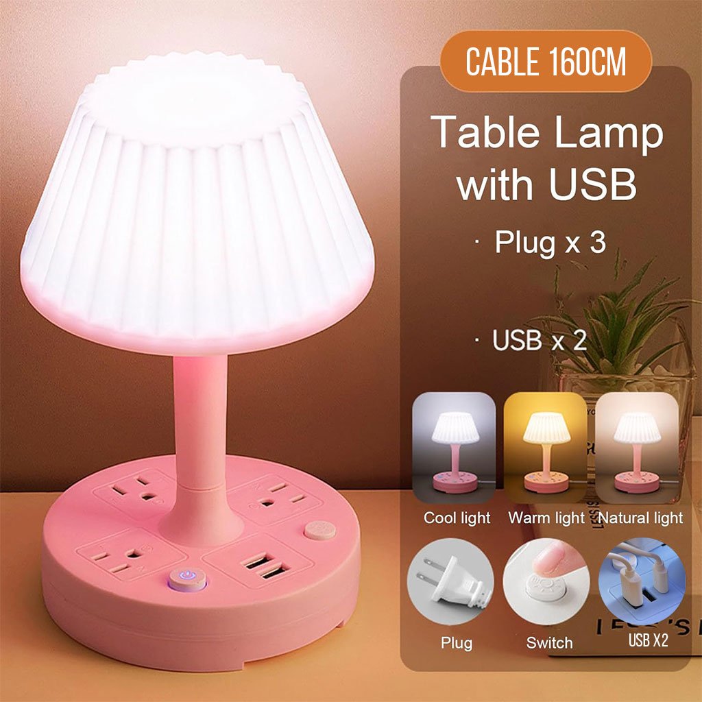 LAMP-USB-PINK-cnc-1.jpg Lampe de table avec port USB à intensité variable 3 couleurs – مصباح ومقبس طاقة - الصورة 1
