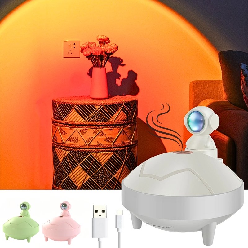 xr:d:DAF_3VTXmBU:10,j:7405465752032824918,t:24031813 Lampe de coucher de soleil d'astronaute et humidificateur d'air sans fil, diffuseur à batterie Rechargeable1200mAh - الصورة 1