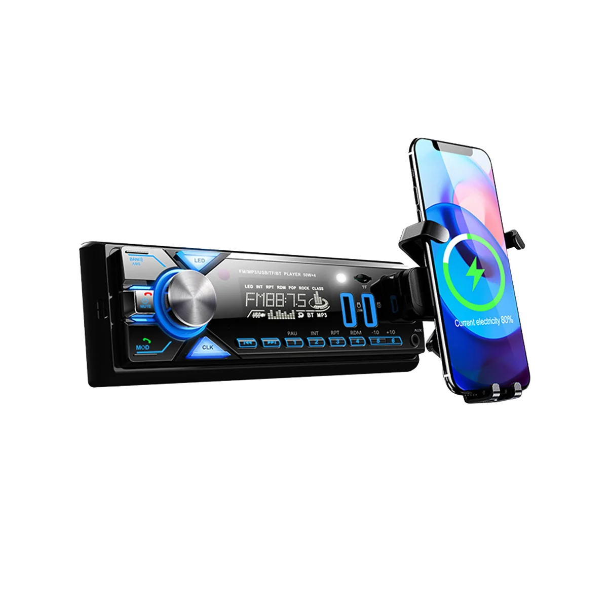 Lecteur-MP3-de-voiture-broche-unique-limitation-de-l-autoradio-lecteur-d-invite-de-t-l-2.png Poste radio BT Avec Support smart-phone intégré 1 Din Radio FM ,SD,TF, 2-USB 12V - الصورة 1