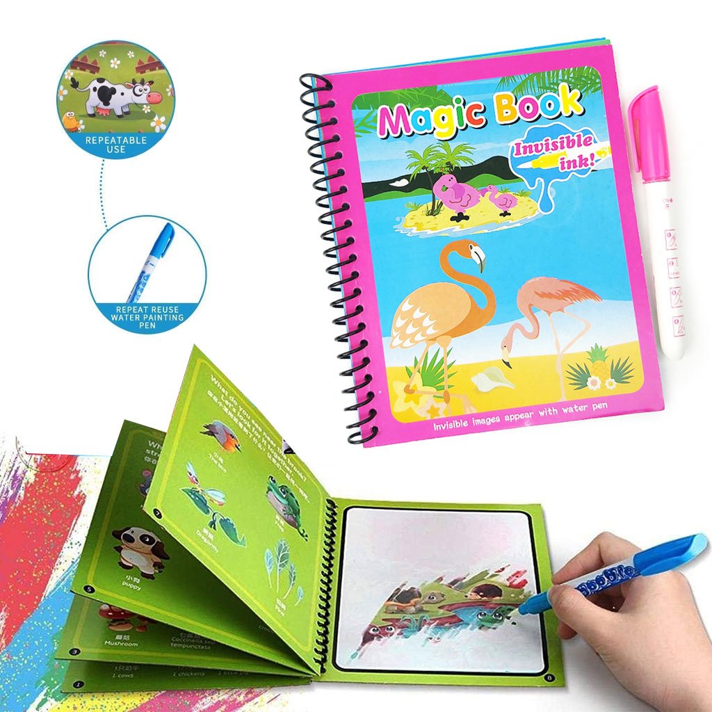 Magic-book-invisible-cnccc-2.jpg Magic Book réutilisable avec des dessins animés pour enfants et un stylo à eau - الصورة 1