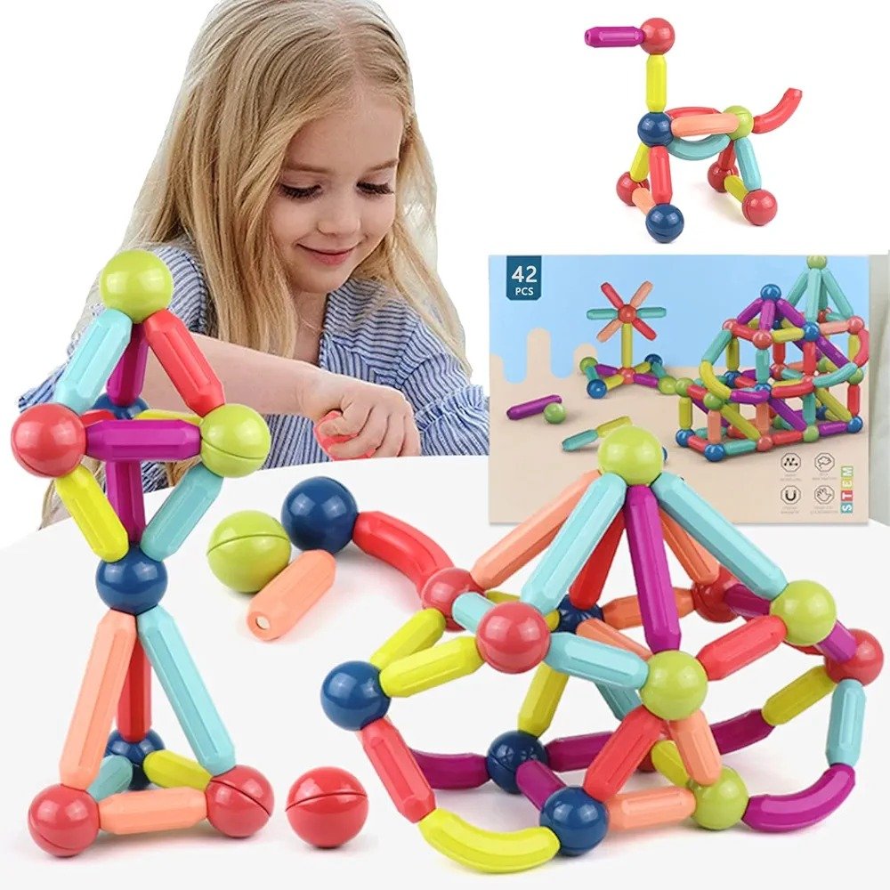 Magnetic-Sticks-cnc-11-4.jpeg Blocs de Construction Magnétiques 42 pièces pour Enfants – لعبة تركيب القطع المغناطسية للأطفال - الصورة 1
