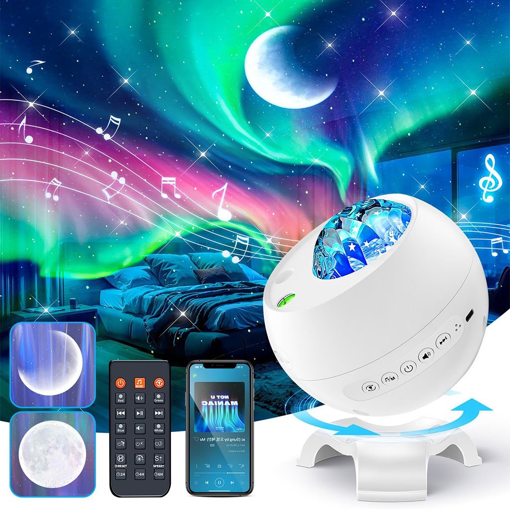 Moon-Aurora-cnc-1.jpg Projecteur d’aurores et Haut Parleur Bluetooth avec 15 modes d’éclairage – جهاز عرض نجوم ومكبر صوت - الصورة 1
