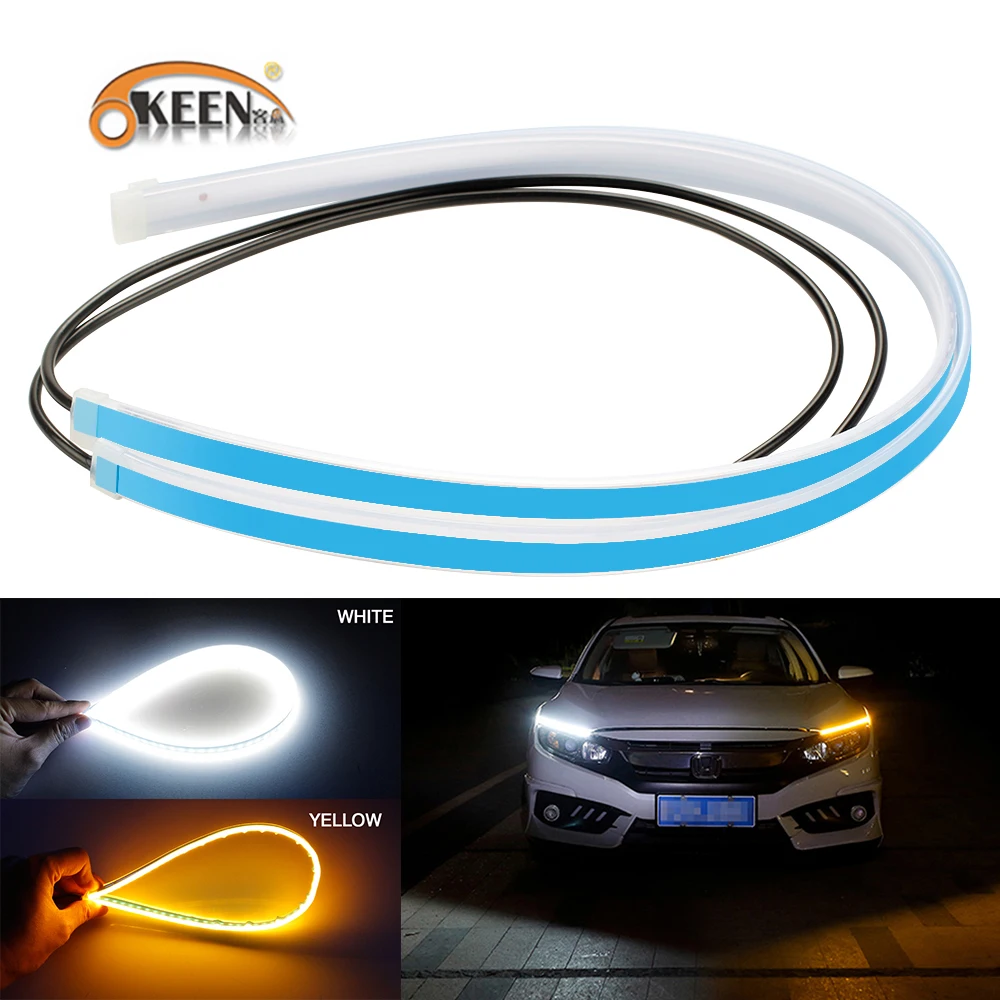 OKEEN-feu-de-jour-LED-DRL-pour-voiture-tanche-Flexible-blanc-clignotant-signalisation-de-circulation-12V.png Feux de Jour LED Et Clignotant 2Pcs Pour Phares de Voiture 60cm - الصورة 1