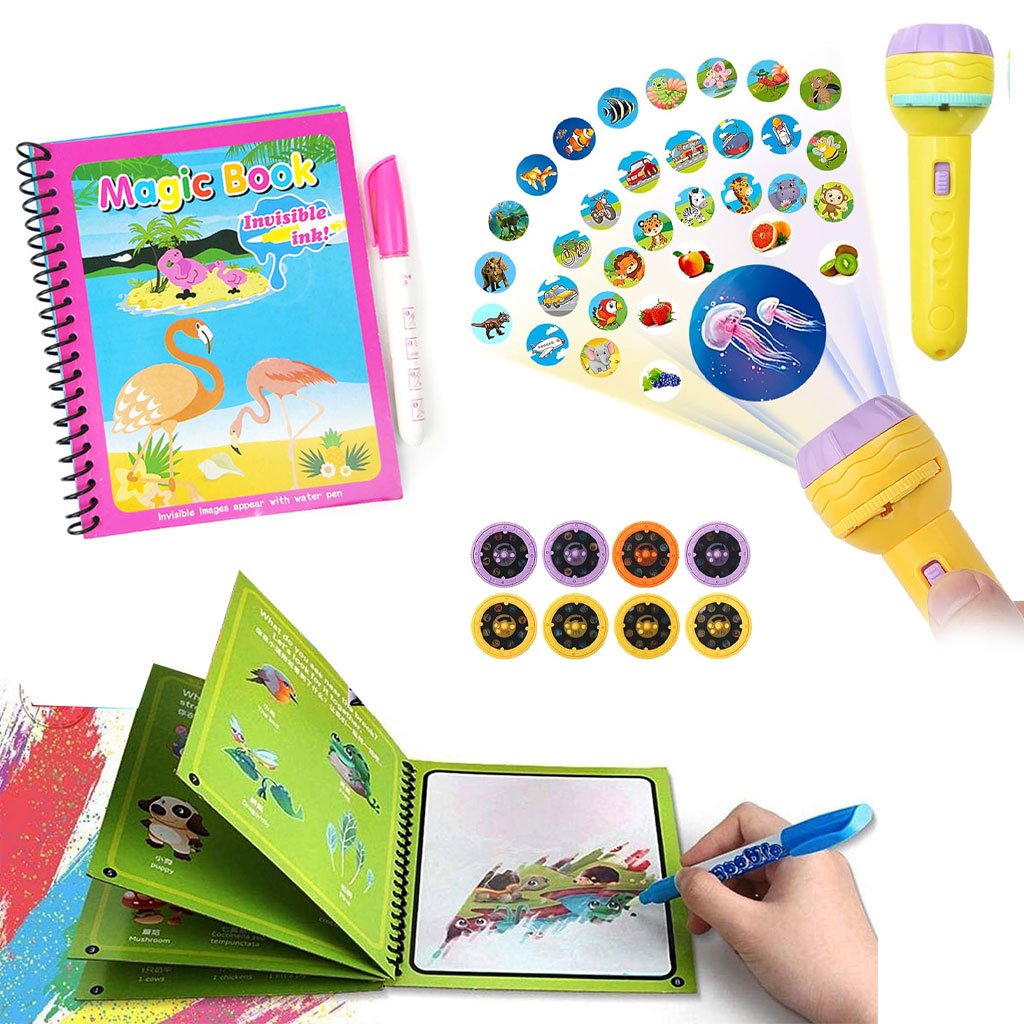 PACK-Kids-CNC-2.jpg Pack Magic Book réutilisable avec des dessins animés + Projecteur enfants compacte 24 motifs - الصورة 1