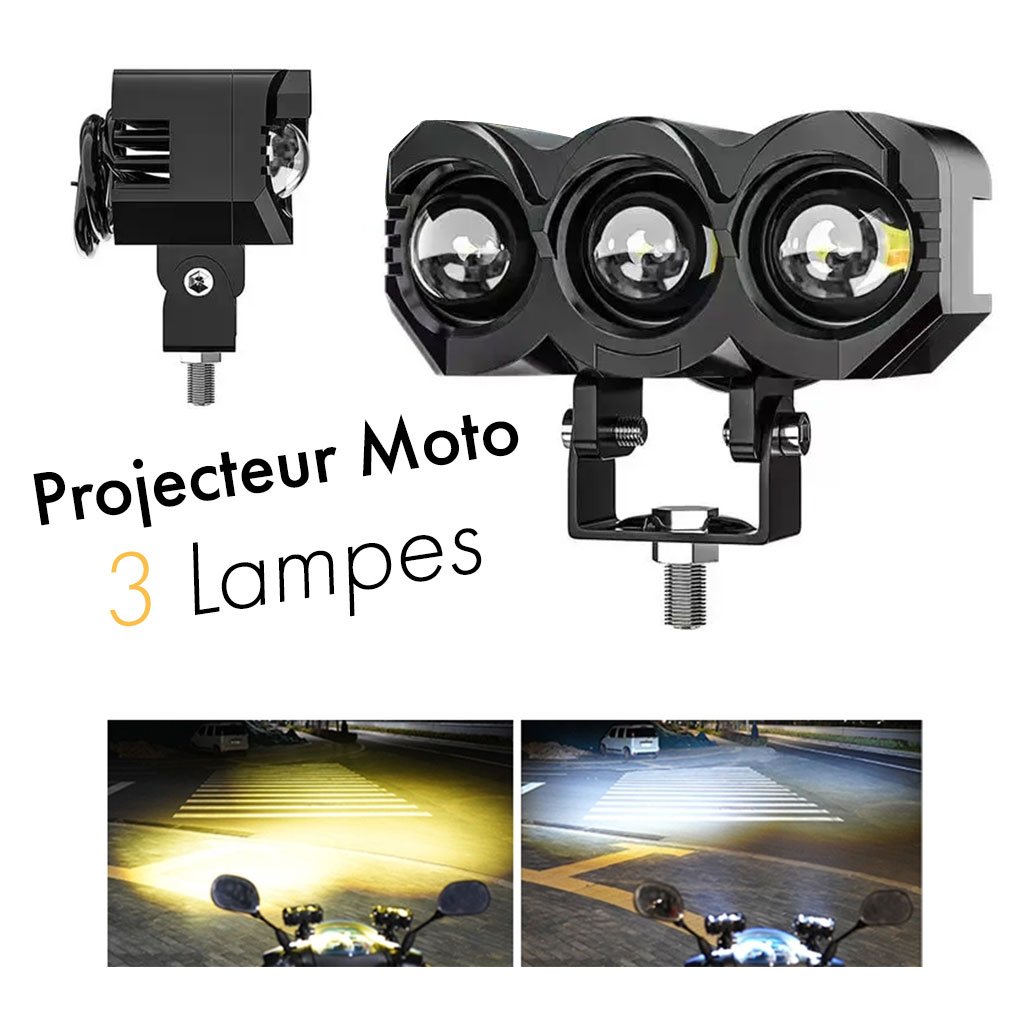 Phares-Moto-cnc-1-2.jpg Projecteur Universel LED à 3 lentilles Pour Vélo et Moto - الصورة 1