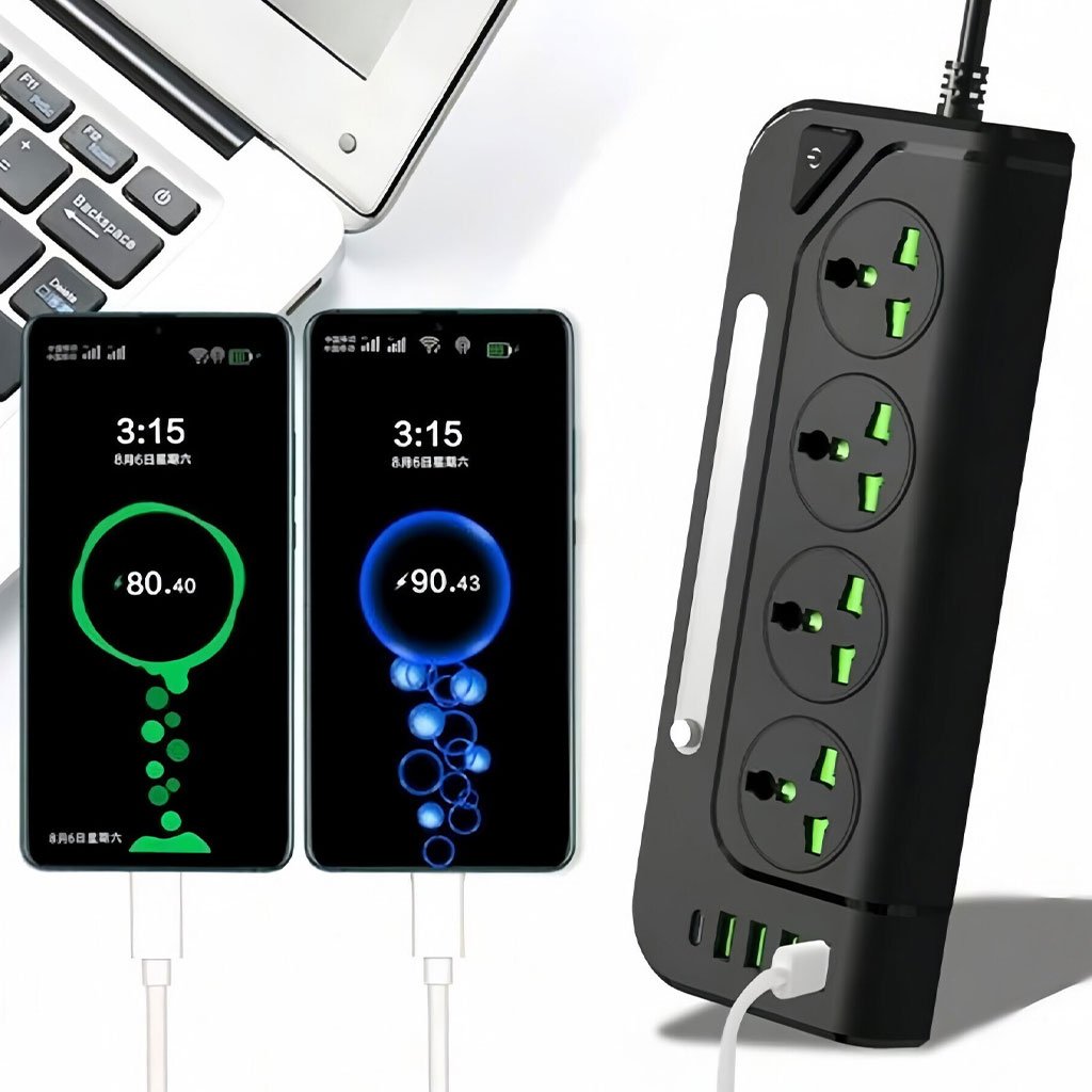 Pure-Copper-cnc-1.jpg Multiprise 4 Sockets avec 4 Ports USB 1 Type-C 4000W Protection Surcharge et Lampe De Chevet – مقبس طاقة مع منافذ شحن - الصورة 1