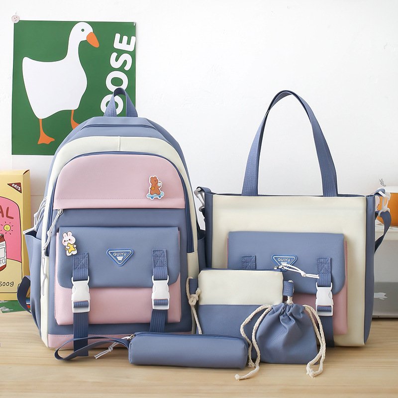 Sac-Chinois-V4-7-1.jpg Ensemble de sacs d’école Kawai pour adolescents 5Pcs Guiyu V1 Bleu – محفظة 5 قطع كاواي أزرق - الصورة 1