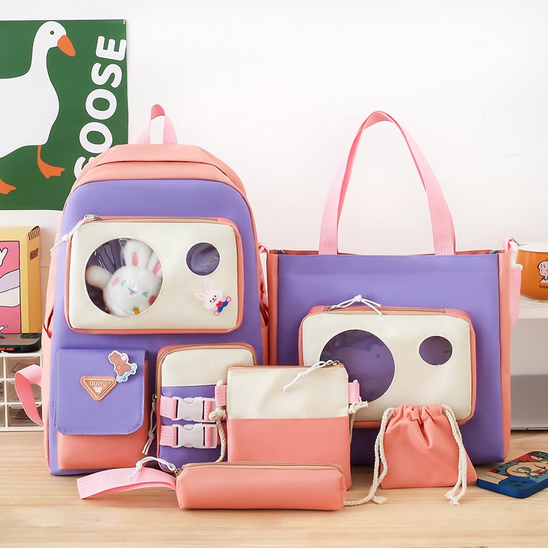 Sac-Chinois-V6-9-1.jpg Ensemble de sacs d’école Kawai pour adolescents 5Pcs Guiyu V2 Rose – محفظة 5 قطع كاواي وردي - الصورة 1