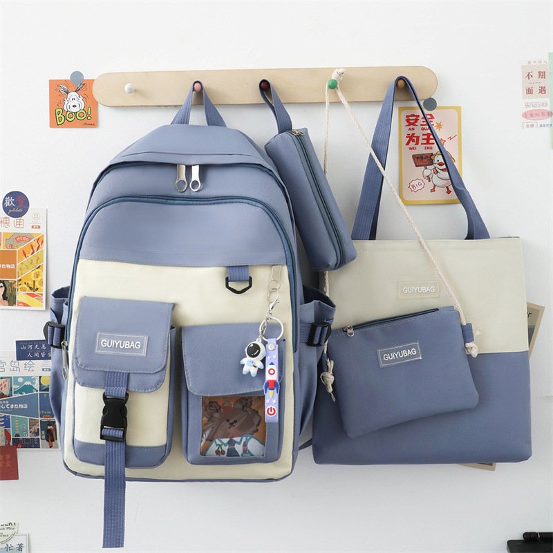 Sac-Chinois-V7-3-1.jpg Ensemble de sacs d’école Kawai pour adolescents 4Pcs Guiyu V3 Bleu – محفظة 4 قطع كاواي أزرق - الصورة 1