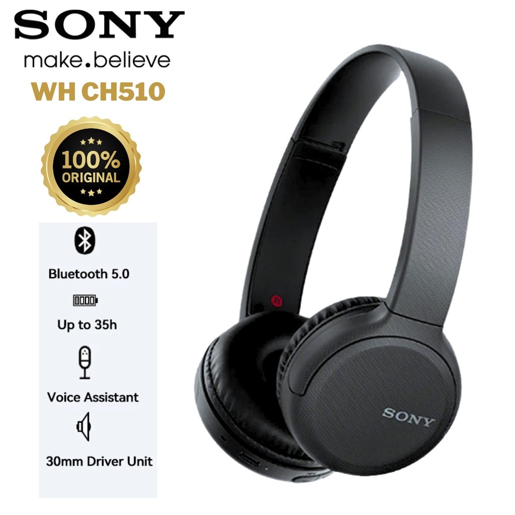 Sony-WH-CH510.jpg Sony Casque Bluetooth Original sans fil assistant vocal intégré, charge rapide, autonomie jusqu'à 35 heures WH-CH510 - الصورة 1