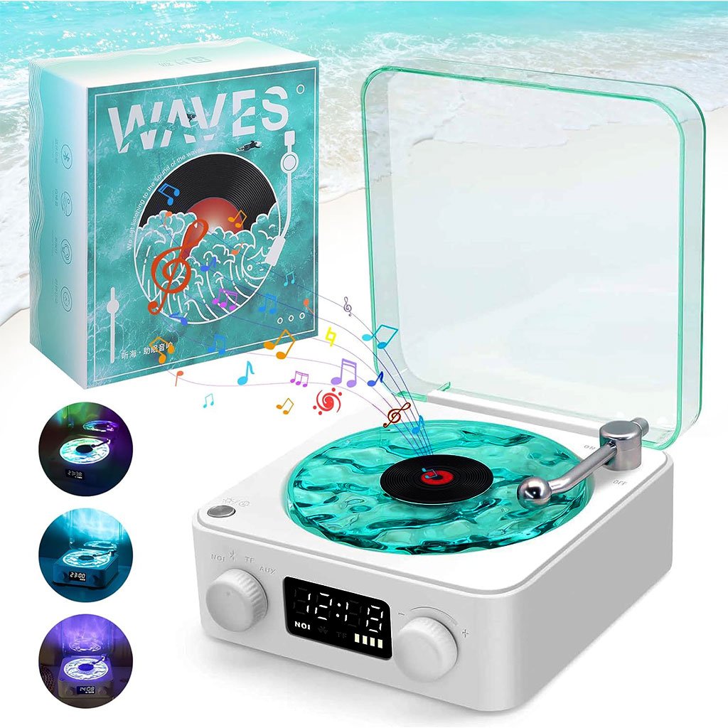 Waves-cnc-1-1.jpg Lecteur Vinyle Sans Fil Bluetooth avec Effet Lumineux RVB – مكبر صوت بلوتوث - الصورة 1