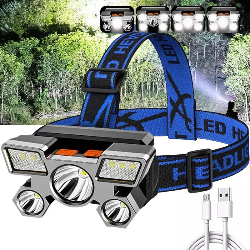 xy501-headlamp-2.jpg Lampe frontale portable rechargeable USB à 5 LED avec batterie intégrée - الصورة 1