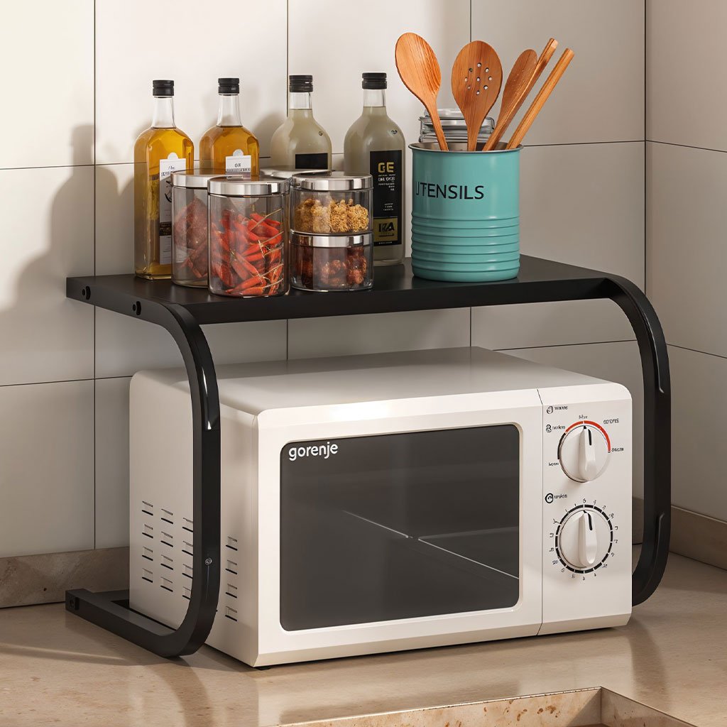 microwave-rack-cnc.jpg Support à four micro-ondes et porte épices en cuisine – حامل ميكروويف في المطبخ - الصورة 1