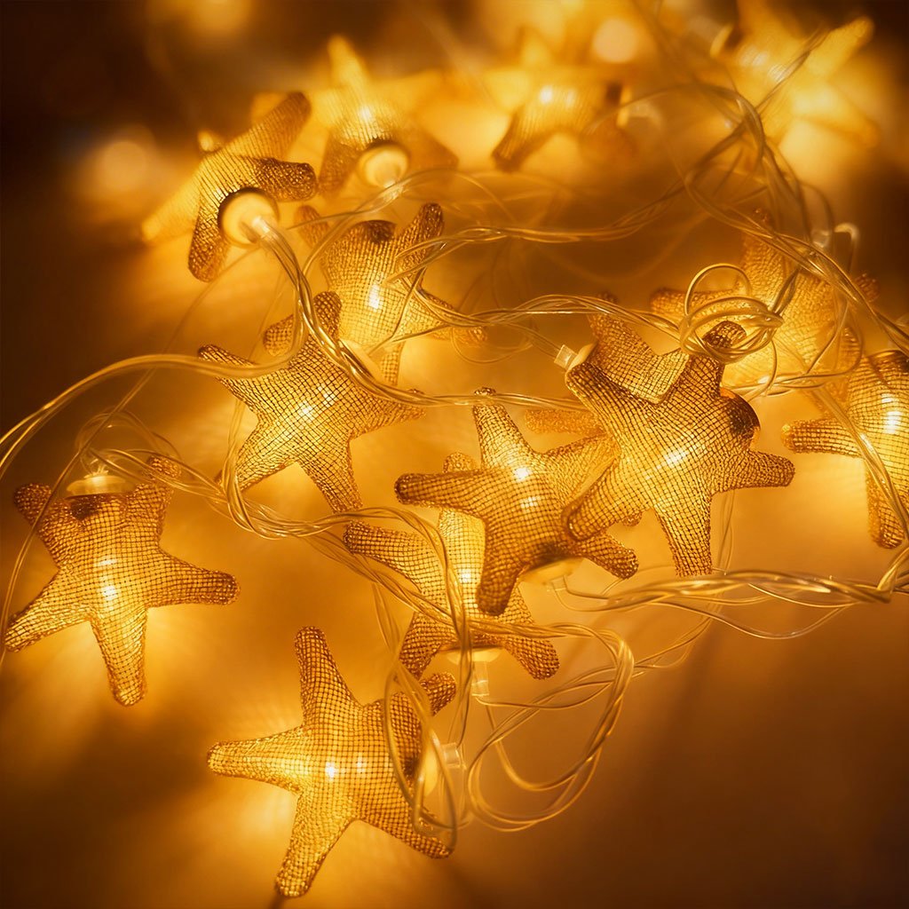 Guirlande-Lum-etoile-CNC.jpg Guirlande Lumineuse Étoiles Dorées 16 LED avec Maillage Métallique – سلسلة أضواء رمضانية - الصورة 1