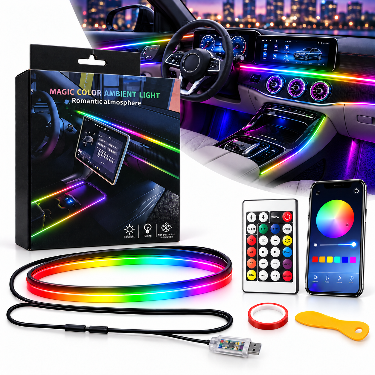 1789653807775_ne7a9aa8_4a75a0c0-1a6a-47e4-a314-c31428eafdae Magic Color Éclairage d'Ambiance LED Intérieur Voiture RGB et Fibre Optique - إضاءة داخلية للسيارة مع ألياف ضوئية - الصورة 1